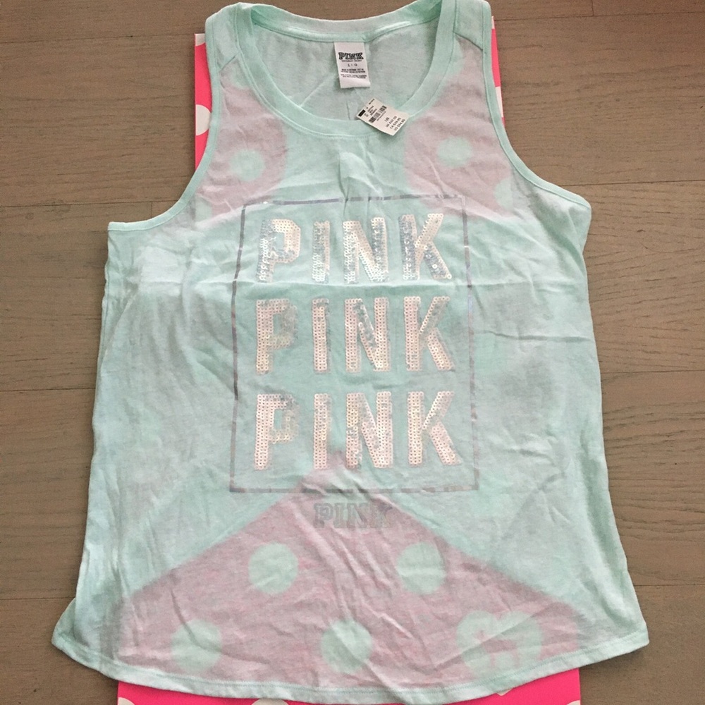 VS Pink *L* bling logo cross back tank